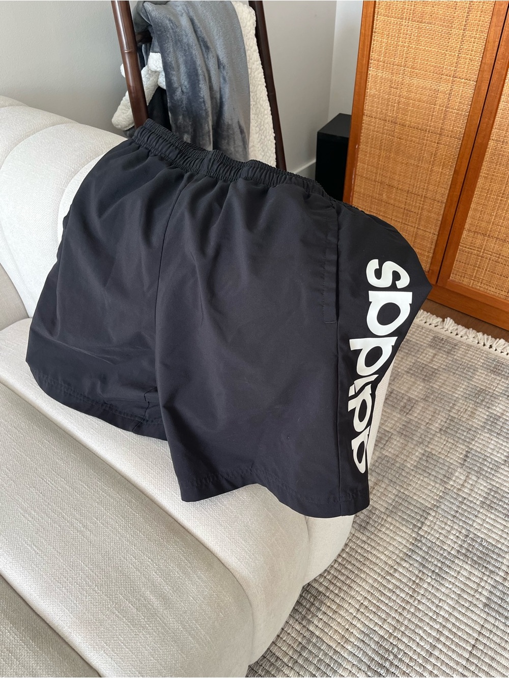 adidas Black Athletic Shorts with White Side Logo